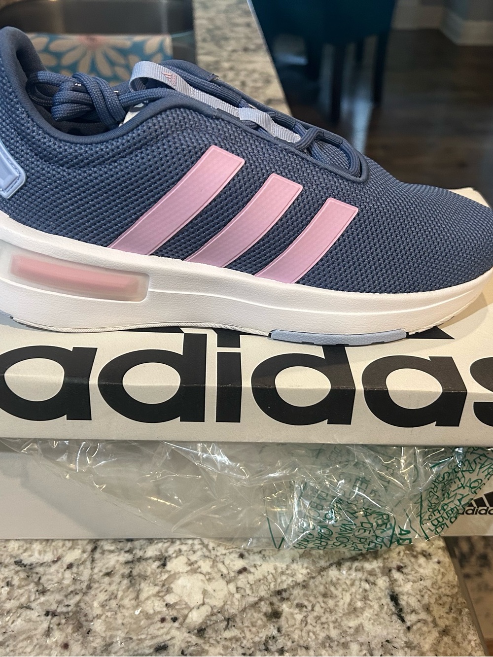 adidas Women's Navy Mesh Sneakers with Pink Stripes